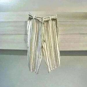 Liz Claiborne Multi Stripe Belted Crop Pants Size M Medium I‎ Seam 22”